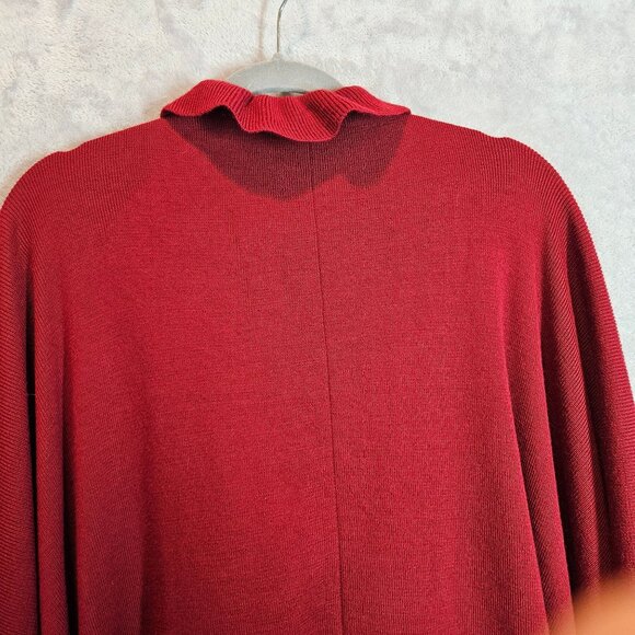 Georciou Womens Wool blend Red Ruffled Knit Cape Shawl tight knit elegant office - Picture 4 of 9